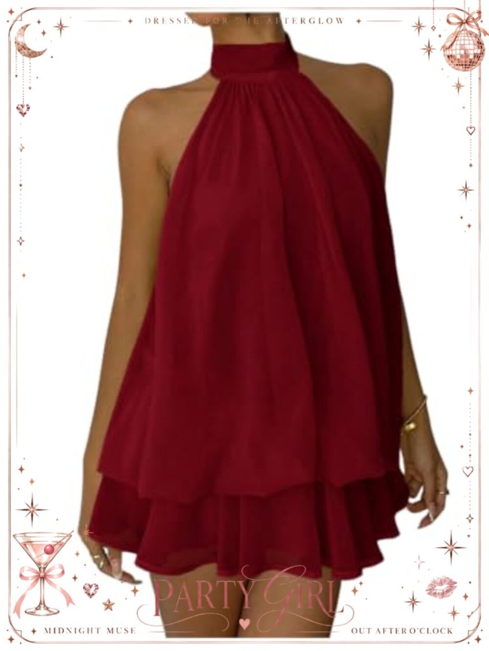 Mesh Halter Neck Ruffle Mini Dress Tie Back A-Line Party